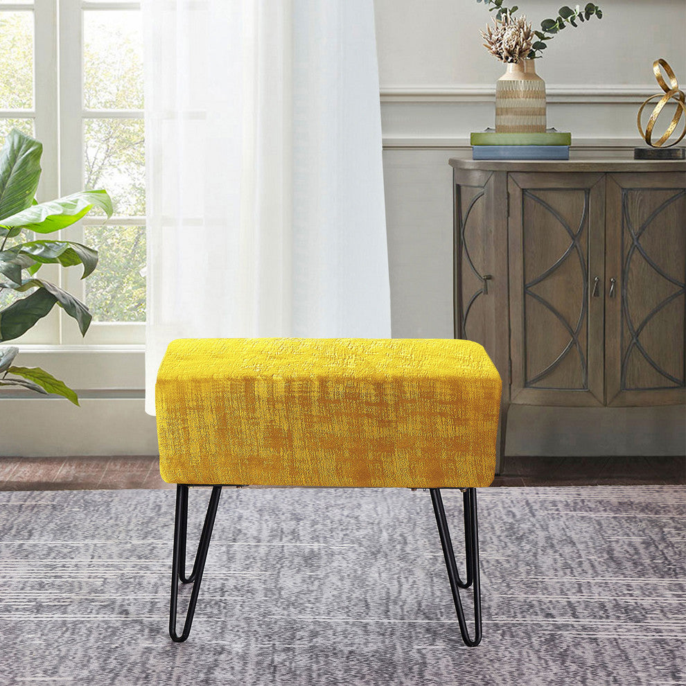 Textured Velvet Ottoman, Sulphur