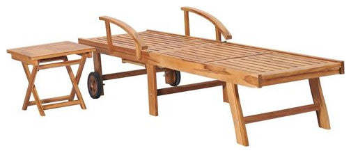 vidaXL Deckchair Patio Lounge Chair Sunbed with Table 2 Pcs Solid Teak Wood