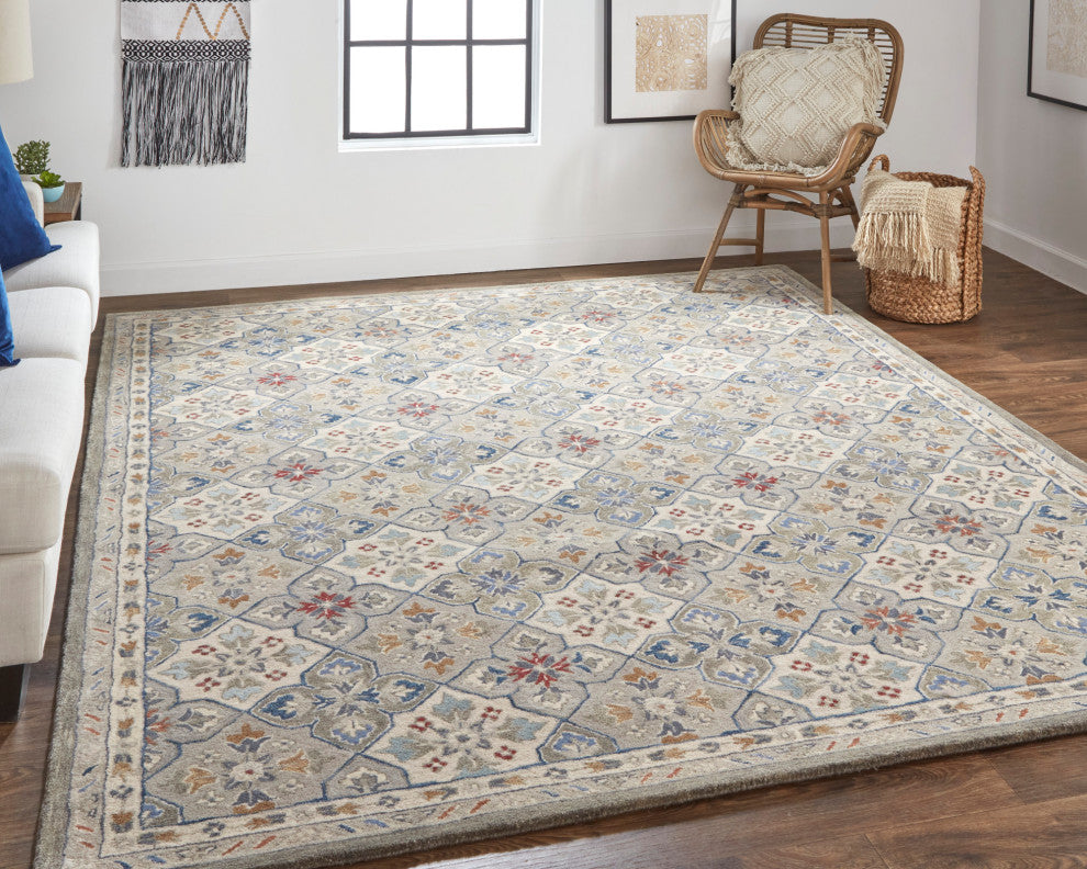 Weave & Wander Mattias Persian Fog Gray/Blue/Red Rug, 2' X 3'