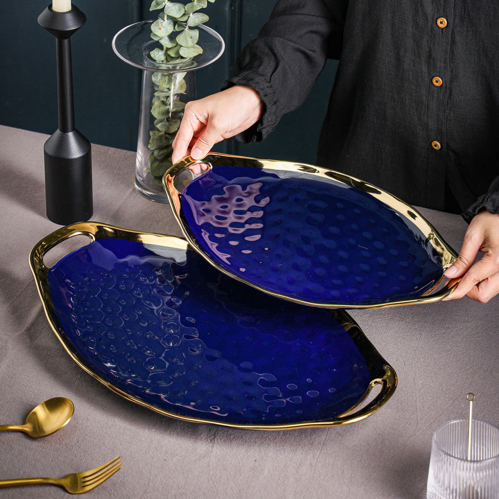 2-Piece Stone Lain Florian Porcelain Serving Plate Set, Blue