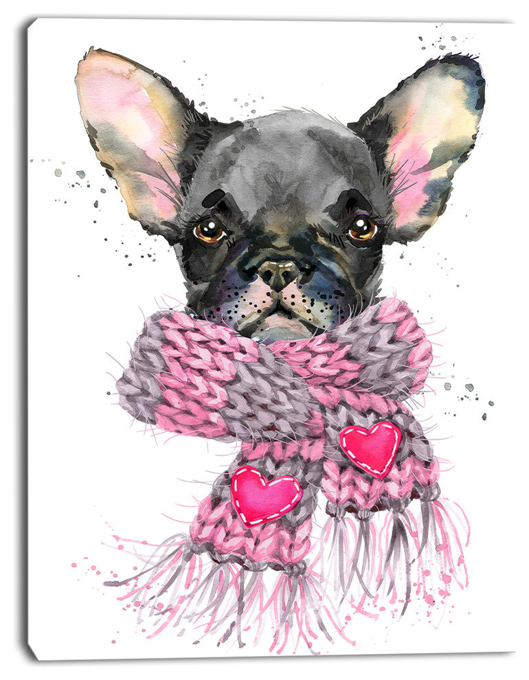 Cute Puppy Dog with Pink Shawl, Animal Canvas Wall Art, 12"x20"