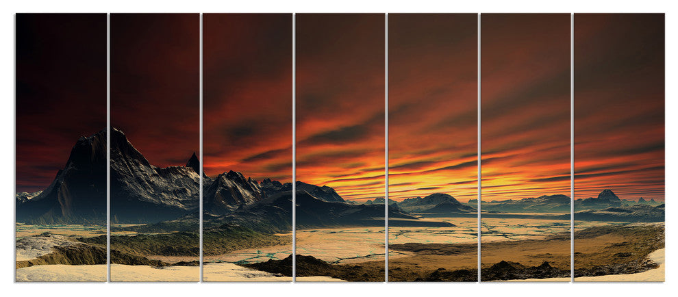 Beautiful Alien Planet Traos, Landscape Canvas Art Print, 83"x32", 7 Panels