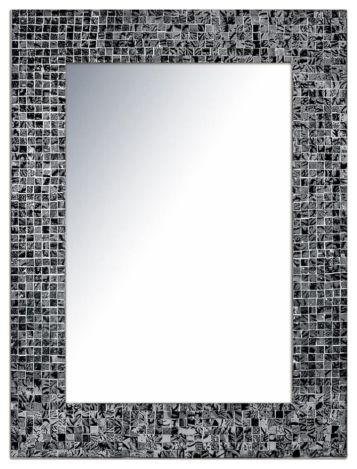 DecorShore 24"x18" Mosaic Glass Tile Frame Mirror, Black Onyx