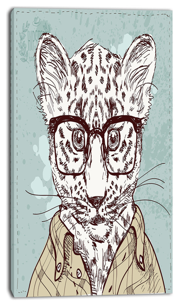 Hipster Leopard with Glasses, Animal Canvas Art Print, 16"x32"