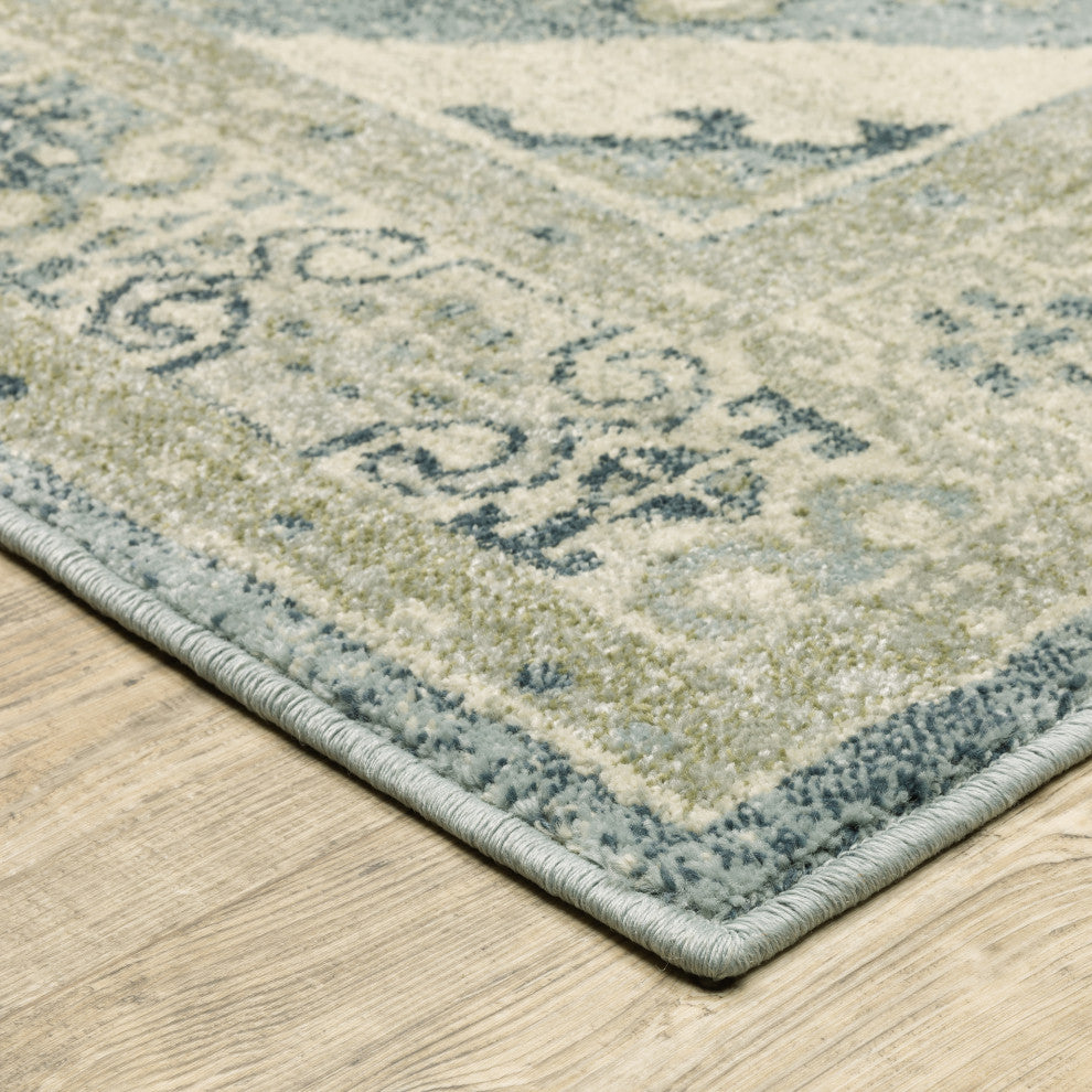Bastian Bordered Medallion Blue/ Grey Indoor Area Rug, Blue, 5'3"x7'3"