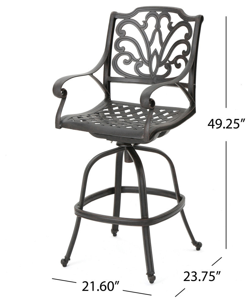 GDF Studio Alexandria Outdoor Bronze Finished Cast Aluminum Barstools, Set of 2