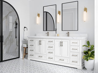 Boston 84 Double Sink Bath Vanity in White 2" Venatino Quartz