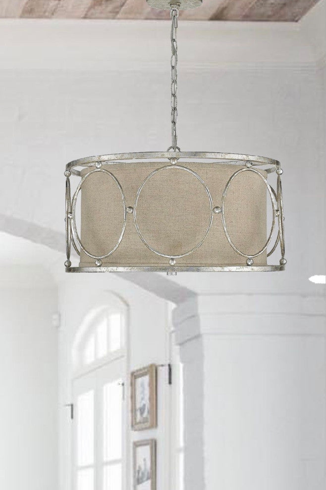 3 Light Drum Geometric Pendant in Antique Silver
