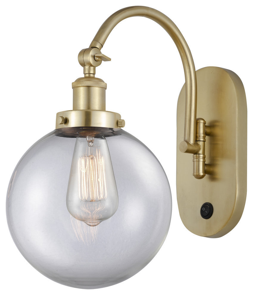 Innovations 918-1W-SG-G202-8 Beacon 1 Light 8" Sconce, Satin Gold