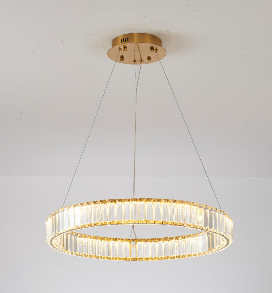 Clear Crystal Halo Chandelier With Gold Hardware