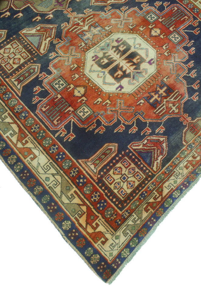 Semi-Antique Borden Navy/Rust Runner, 4'10x10'1