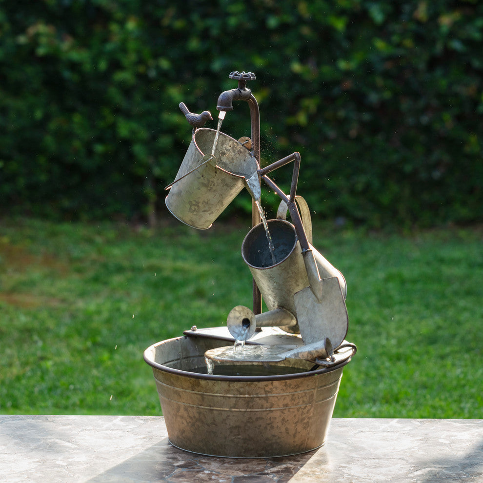 28" Tall Outdoor 3-Tier Metal Garden Tools Water Fountain