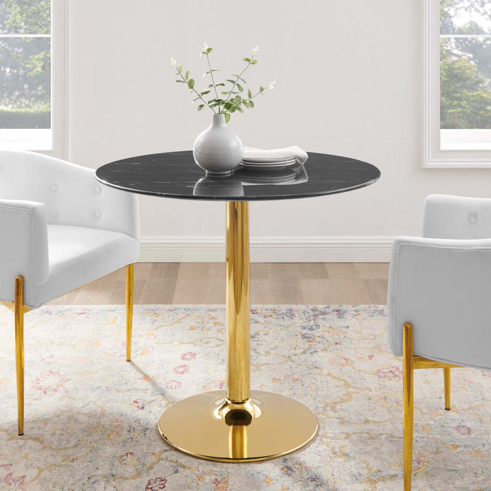 Verne 35" Artificial Marble Dining Table Gold Black