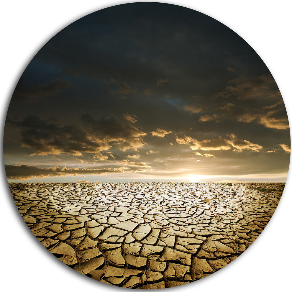 Drought Land Under Cloudy Skies, Landscape Disc Metal Wall Art, 23"