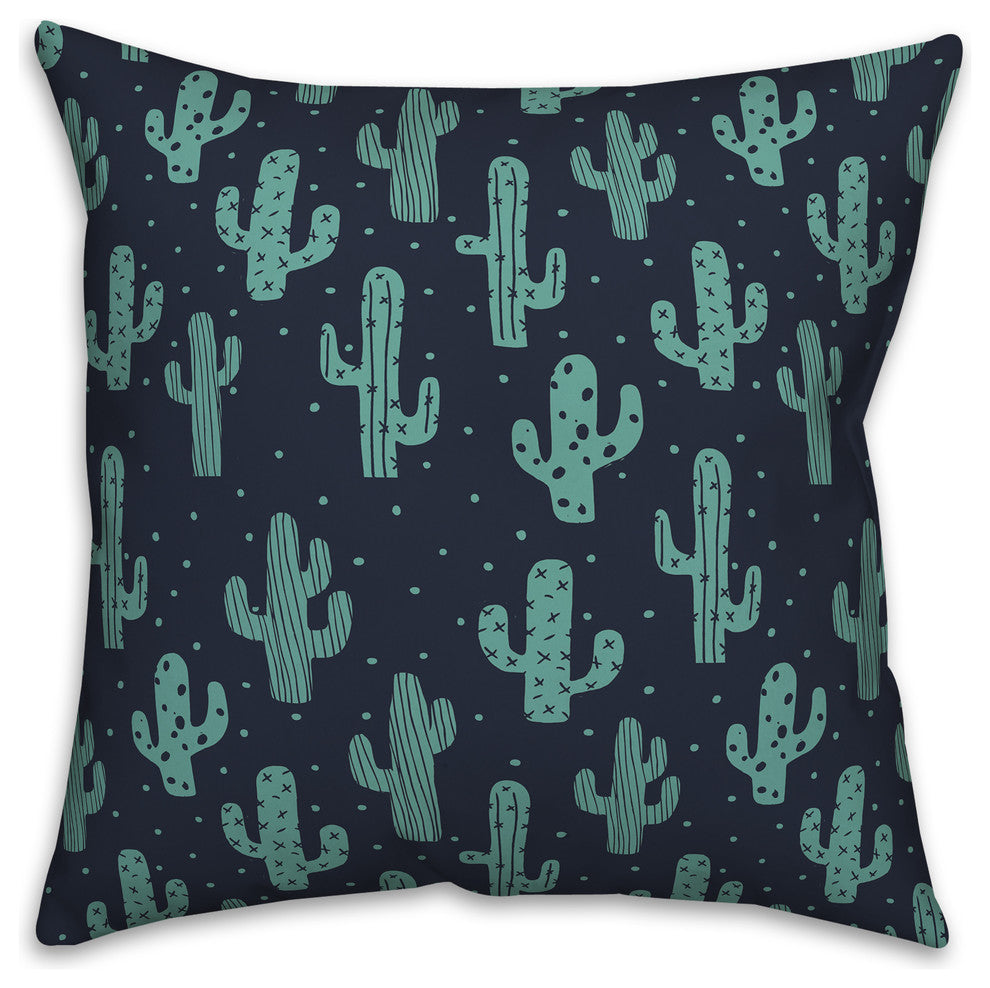 Teal and Navy Cactus 18x18 Throw Pillow