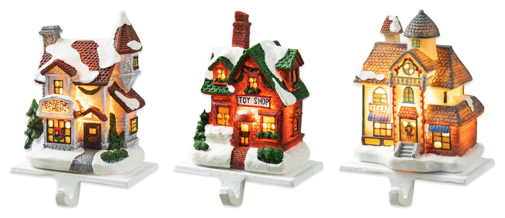 3-Piece Set Lighted Resin House Stocking Holder
