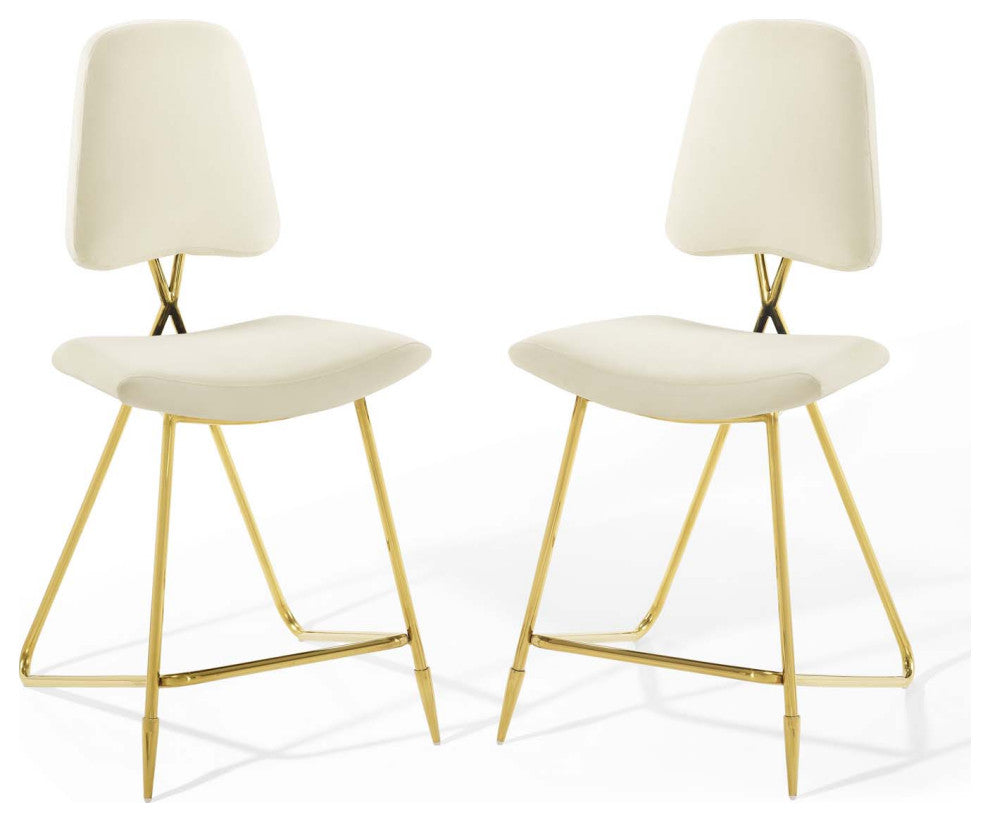 Ponder Counter Stool Performance Velvet Set of 2-Ivory