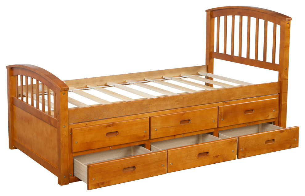 TATEUS Solid Wood Twin Size Platform Bed,Oak