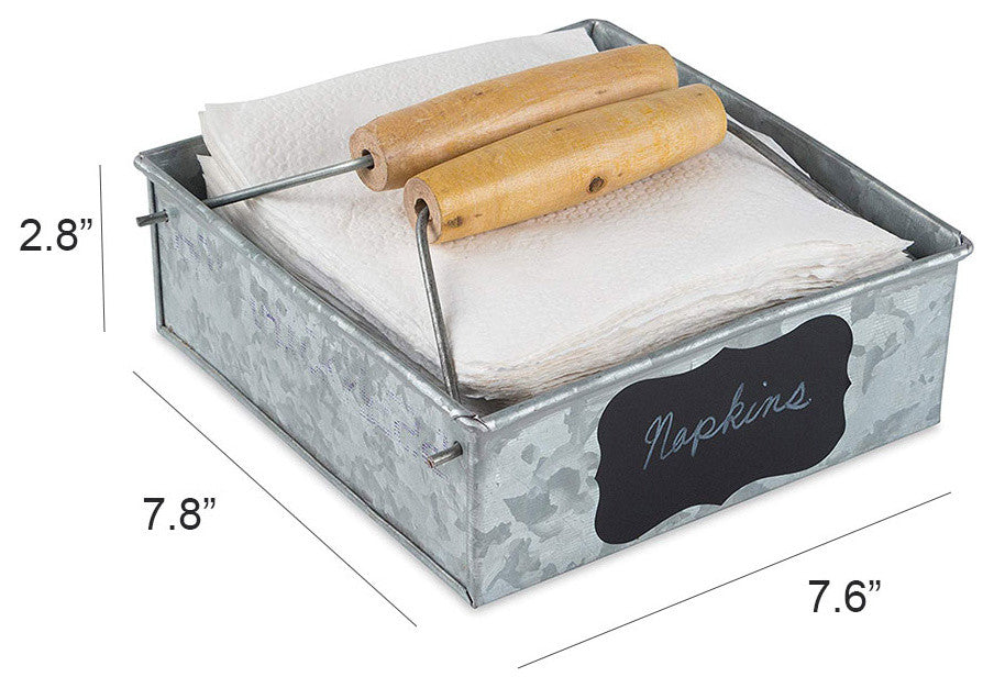 Benzara BZI457-AMC0005 Galvanized Metal Napkin Holder With Handles, Gray