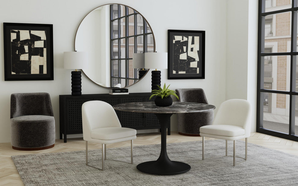 Pearl Dining Chair - Bone Fabric/Brushed Silver