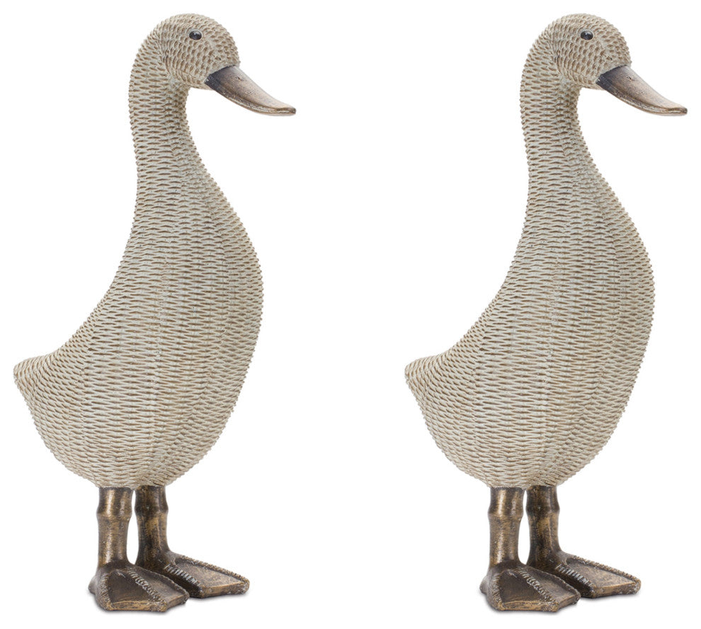 Wicker Duck Figurine, Set of 2