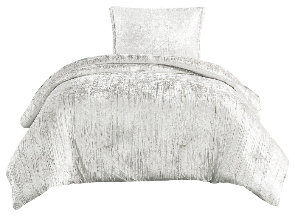 Benzara BM283889 Twin Comforter Set, Polyester Velvet Deluxe Texture, White