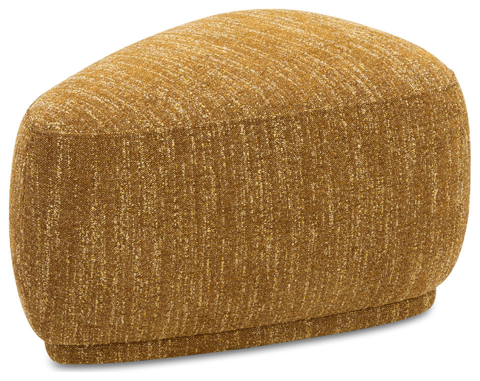 Pebble 26" Rounded Triangle Cocktail Ottoman, Mustard Yellow Tweed