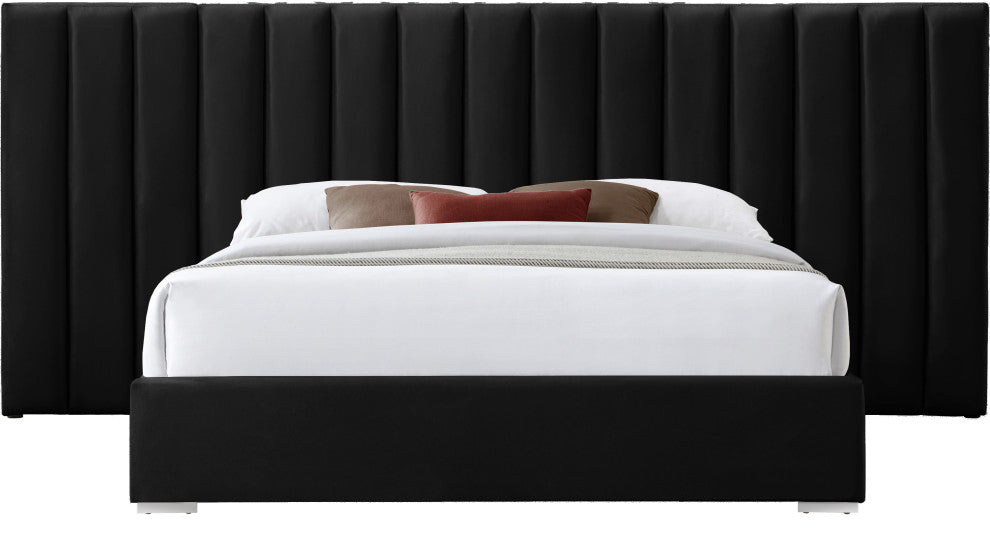 Pablo Velvet Upholstered Bed, Black, Queen