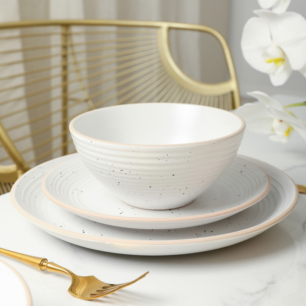 Stone Lain Lauren Stoneware 32 Piece Dinnerware Set, Off White