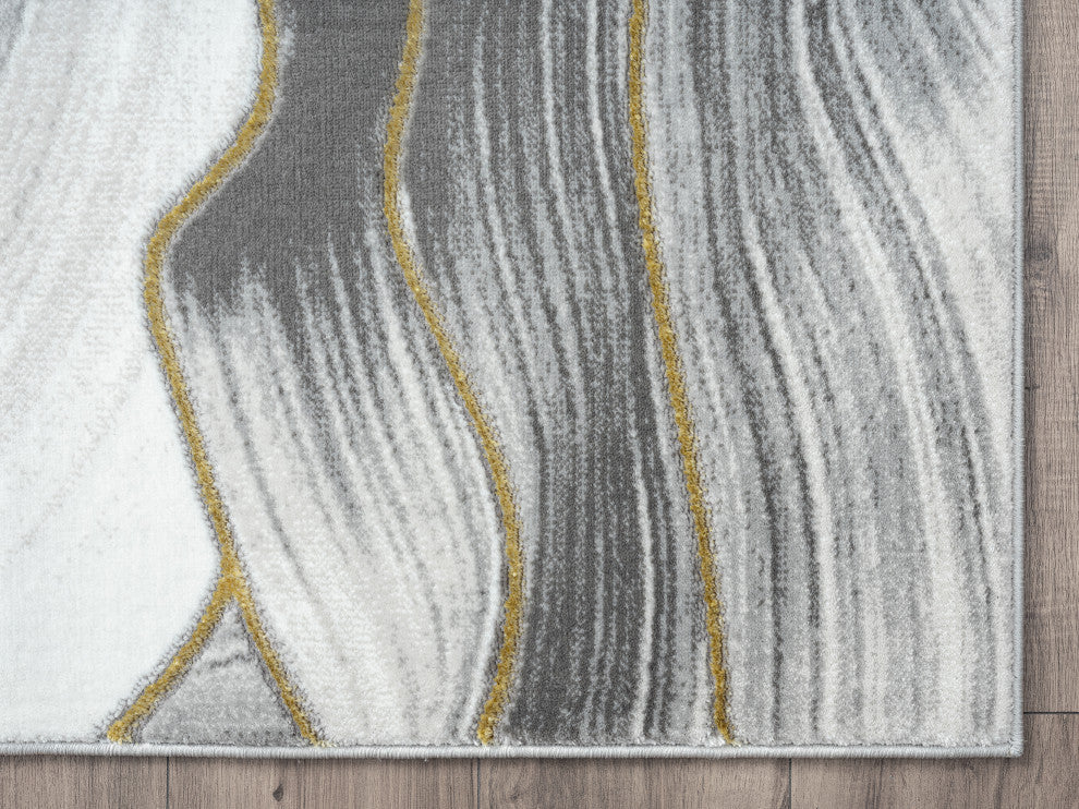 Abani Luna LUN230A Contemporary Ribbon Grey Gold Metallic Area Rug