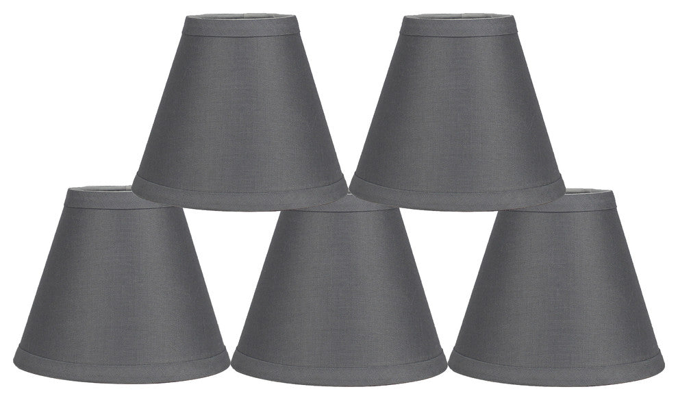 3x6x5" Linen Chandelier Lamp Shade, Gray, Set of 5