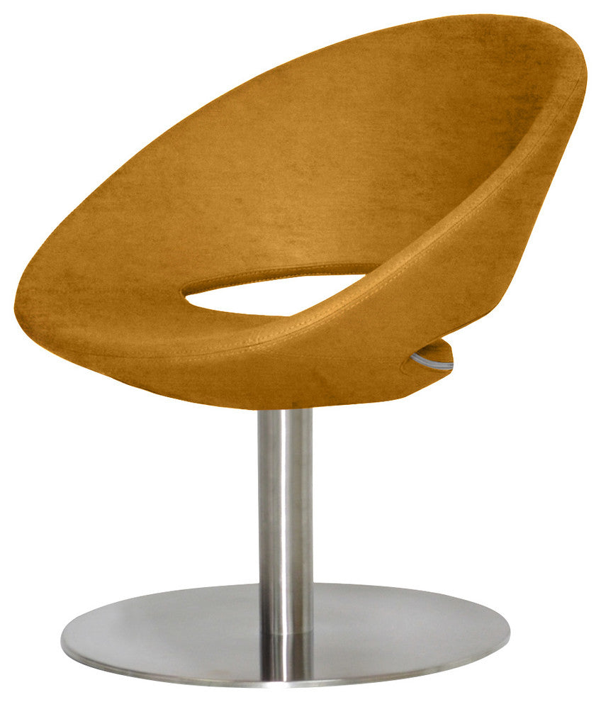 Crescent Round Lounge Chair, Stainless Steel Base, Gold Velvet