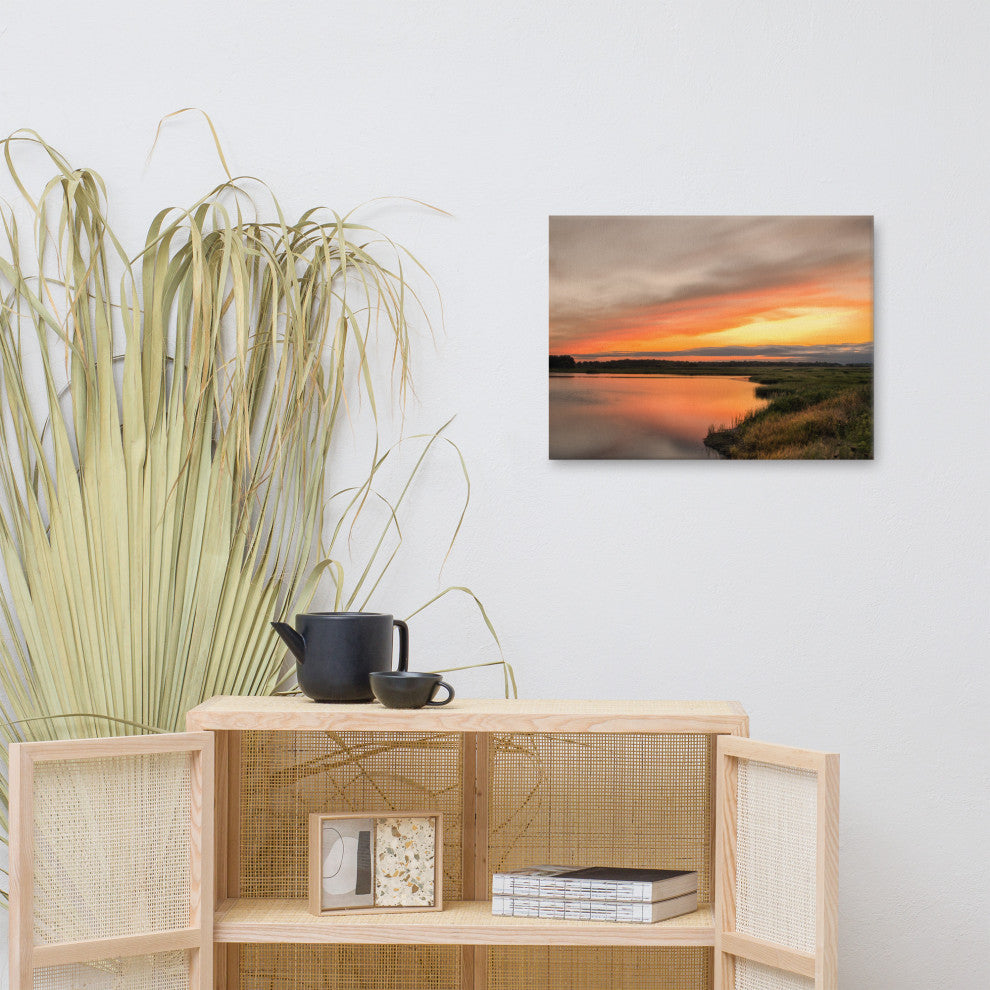 Farmhouse Style Wall Art: Sunset Woodland Marsh  Canvas, 18" X 24"