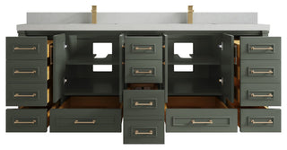 Aberdeen 84 Double Sink Bath Vanity in Pewter Green 2" Carrara Quartz