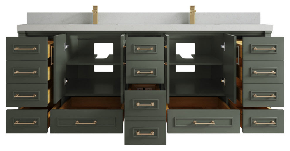 Aberdeen 84 Double Sink Bath Vanity in Pewter Green 2" Carrara Quartz