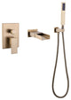 Modern Wall Mounted Dual Handle Bathtub Faucet with Hand Shower, Brushed Gold