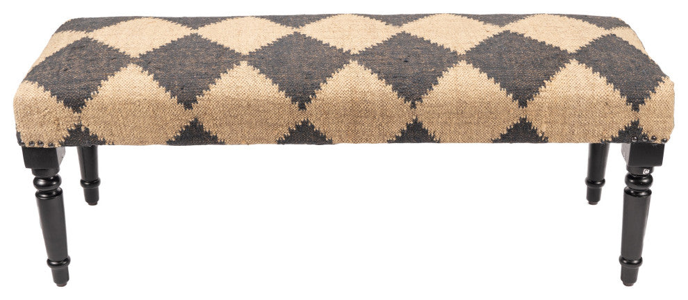Modern Black and Tan Diamond Indoor Bench, 47" Length