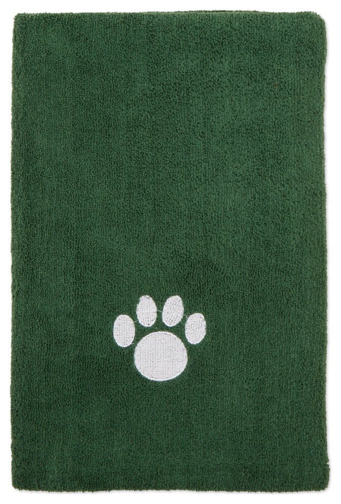 Hunter Green Embroidered Paw Pet Towel
