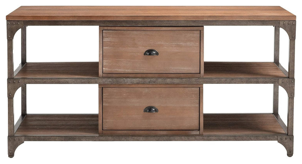 60" Wood Brown Open Shelving TV Stand