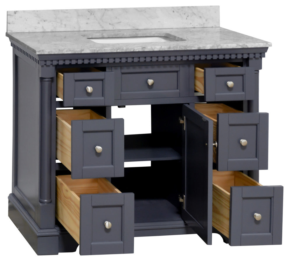Sydney 42" Bathroom Vanity, Marine Gray, Carrara Marble