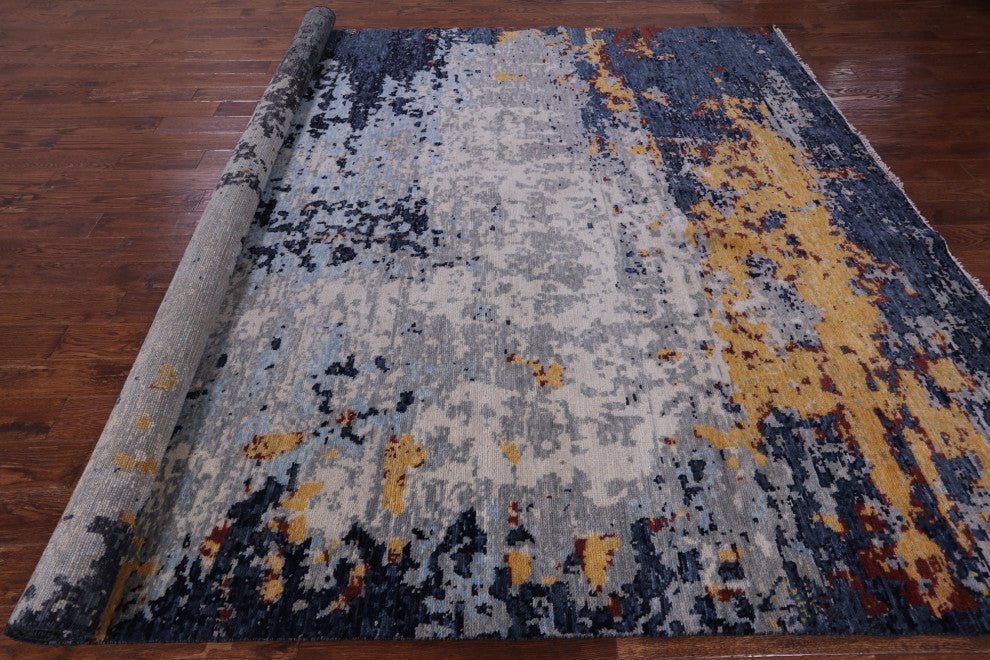 9' 3" X 11' 6" Modern Handmade Abstract Wool Rug Q11742