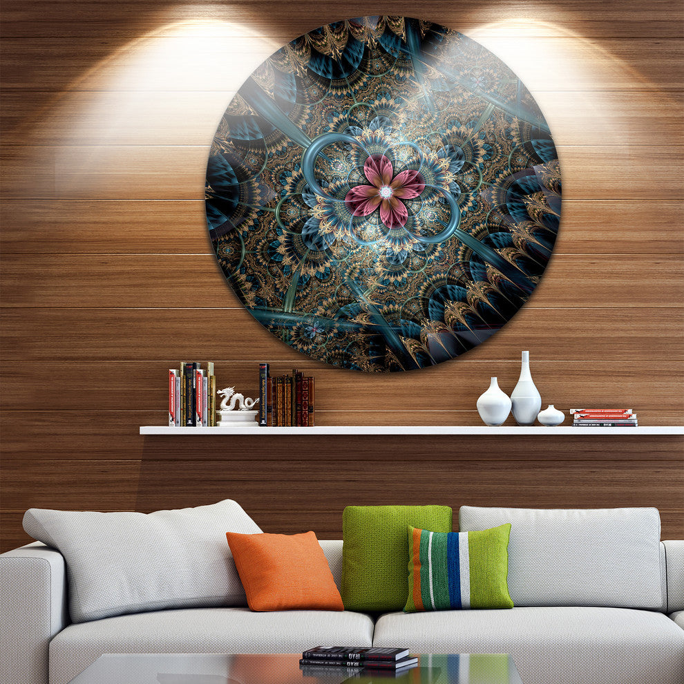 Dark Purple Fractal Flower, Digital Art Floral Round Wall Art, 23"