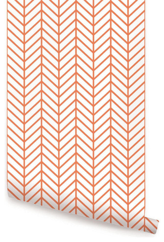 Herringbone Line Peel and Stick Vinyl Wallpaper , Orange, 24"w X 60"h