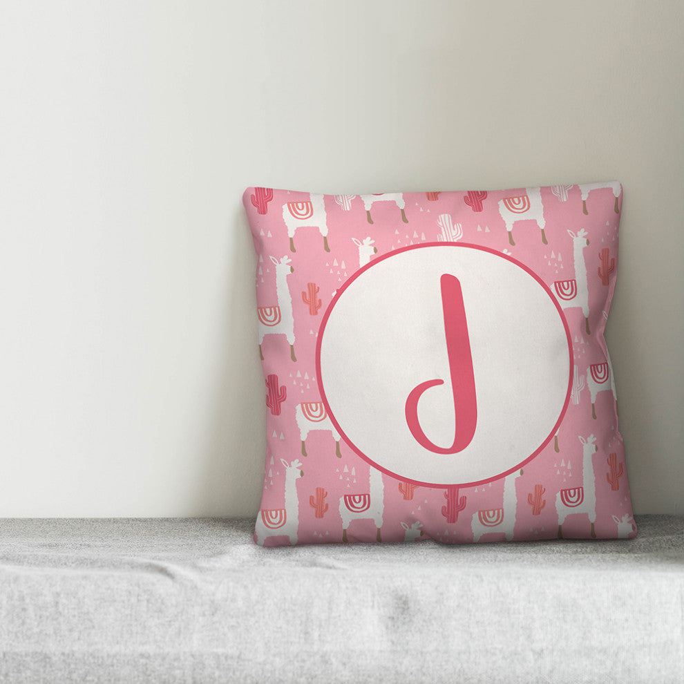 Monogram Lllama Pattern - J 16x16 Spun Poly Pillow