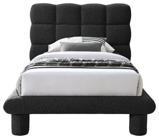 Deco Boucle Fabric Upholstered Full Bed, Black, Twin