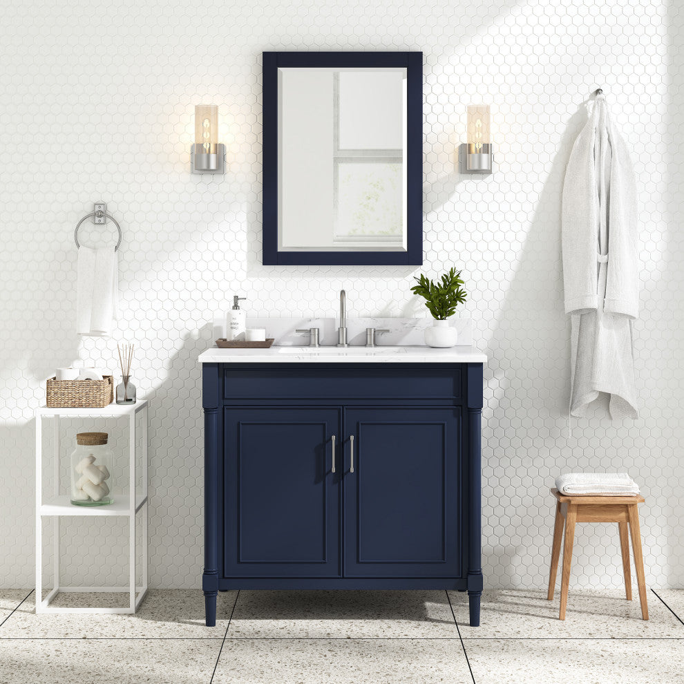 Avanity Bristol 36" Vanity Combo, Navy Blue and Cala White Engineered Top