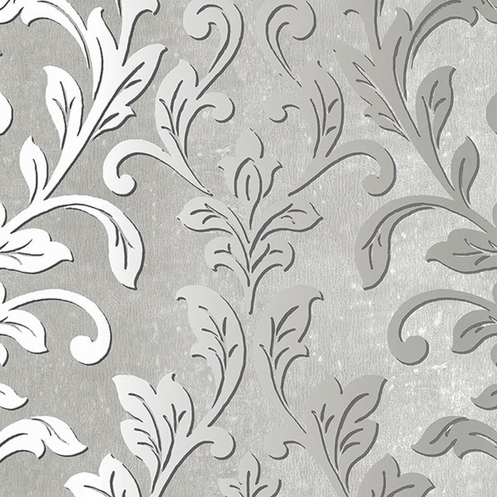 Texture Style 2, Modern Damask Faux Gray Wallpaper Roll