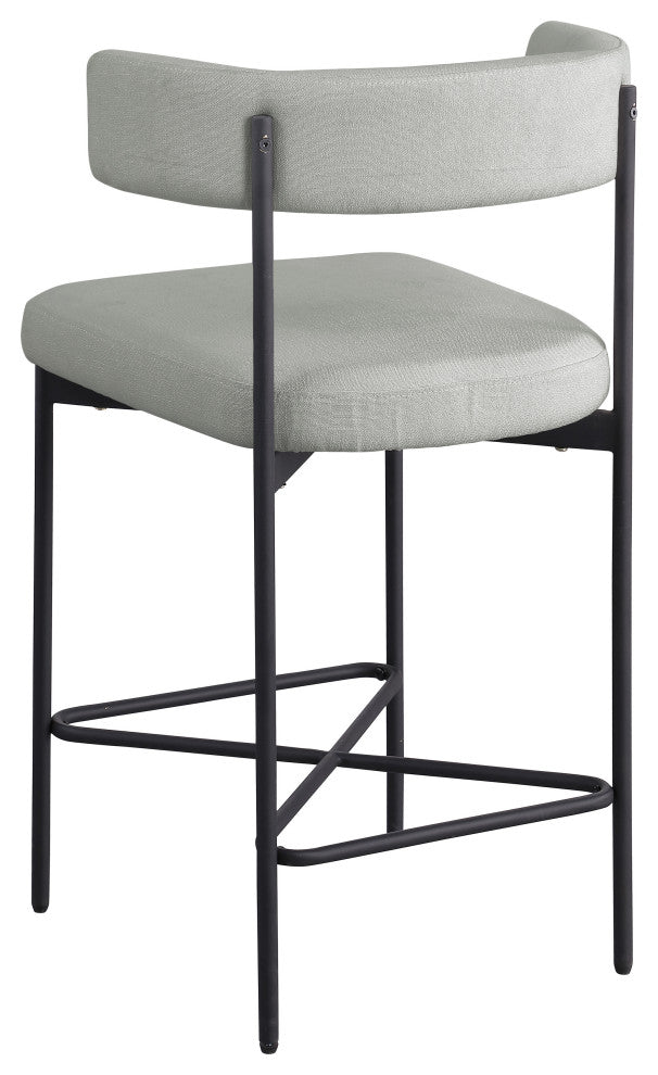 Rivage Durable Linen Textured Fabric Stool (Set of 2), Grey, Matte Black