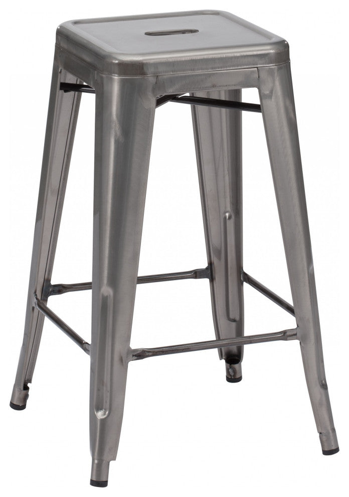 Set of Two Gray Steel Counter Stools