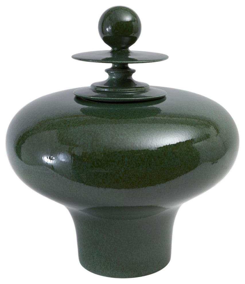 Luxe Oversize MidCentury Modern Ginger Jar  Fat Emerald Green Finial Decorative